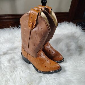 Old West Synthetic Ostrich Leather Cowboy Boots Size 9 Kids